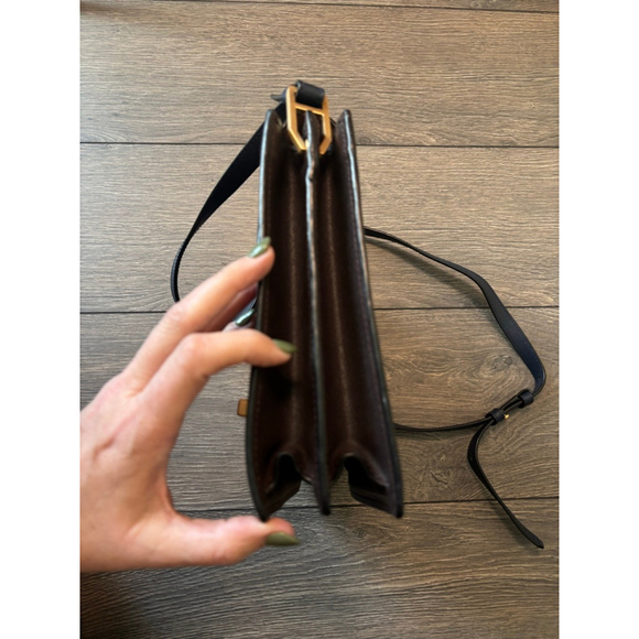 Zac Posen Katie Satchel Crossbody Leather Structured Top Handle Bag Purse Navy - Picture 11 of 16